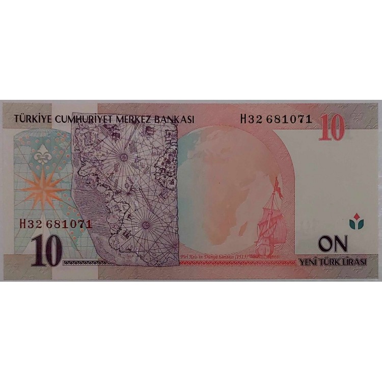 8 EMİSYON 10 YENİ TÜRK LİRASI PİK P-218 YIL 2005 KONDİSYON 10/10 