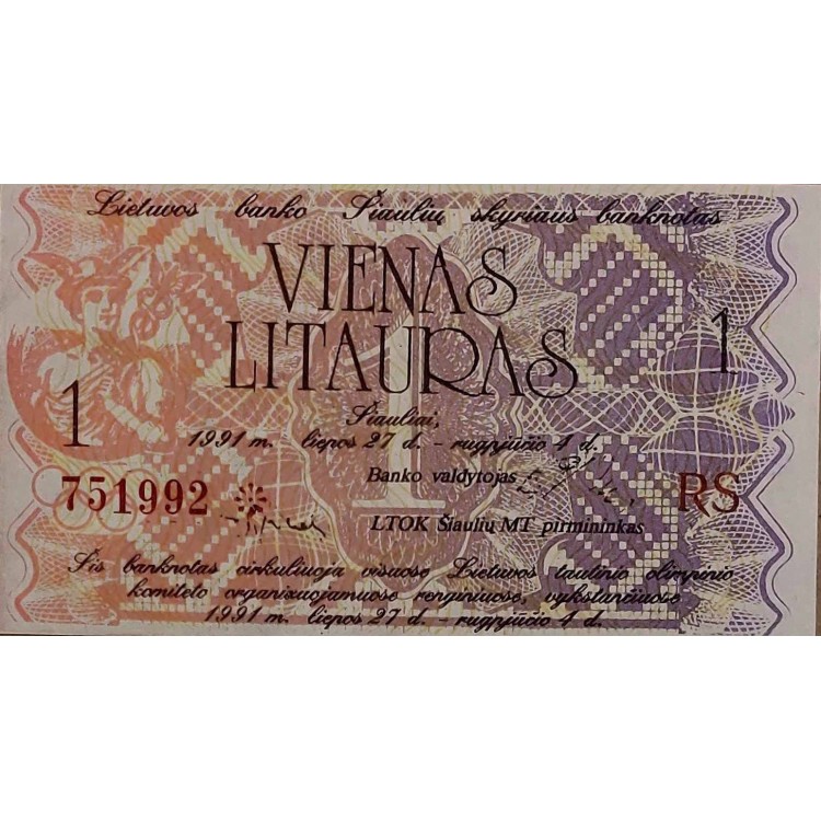 LİTVANYA 1 LITAURAS  PİK - -YIL 1991 KONDİSYON 10/10 