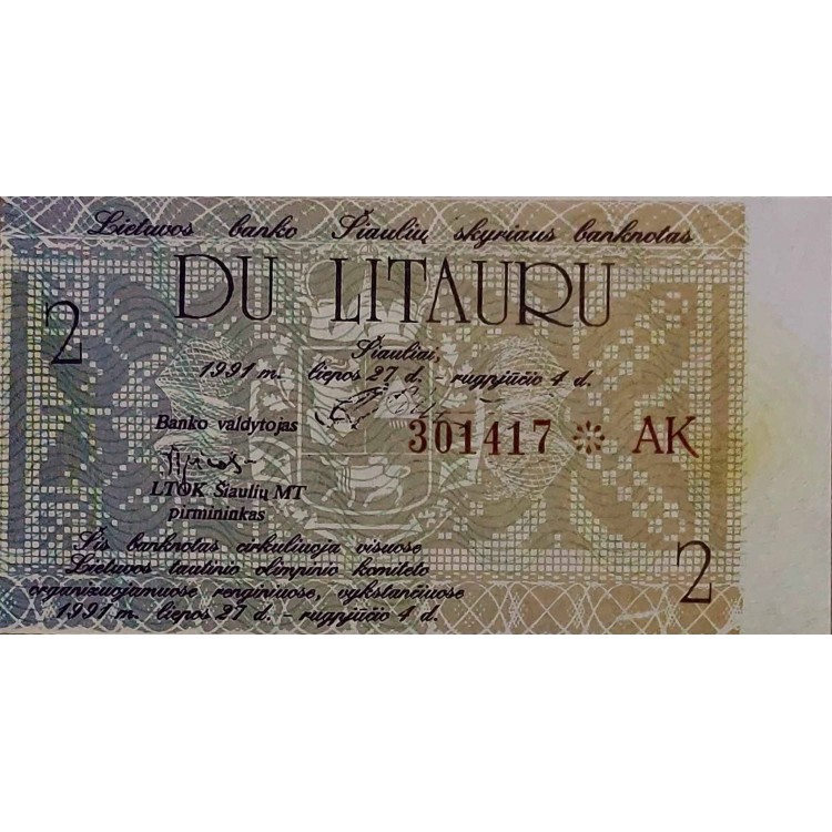 LİTVANYA 2 LITAURU  PİK - -YIL 1991 KONDİSYON 10/10 
