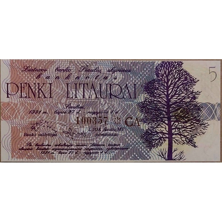LİTVANYA 5 LITAURAI  PİK - -YIL 1991 KONDİSYON 10/10 