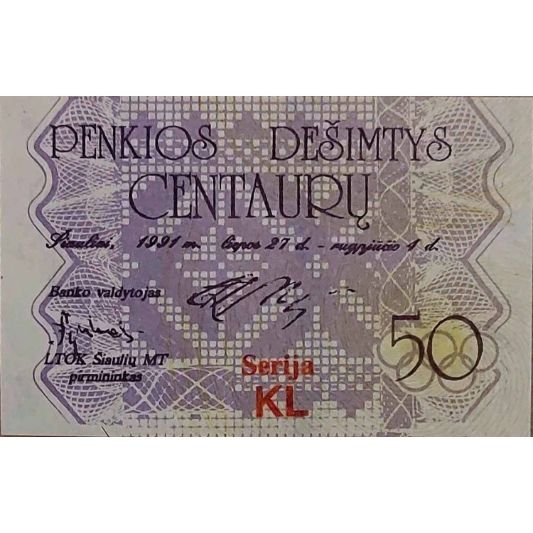 LİTVANYA 50 CENTAURU PİK - -YIL 1991 KONDİSYON 10/10 