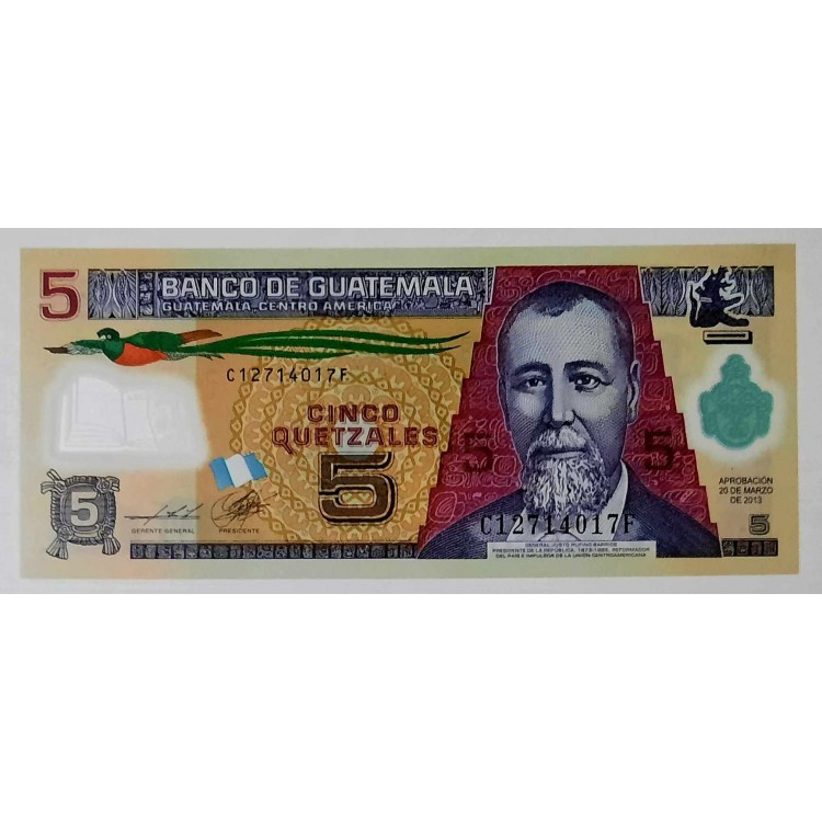GUATEMALA 5 QUETZAL PİK P-122d YIL 2013 KONDİSYON 10/10 