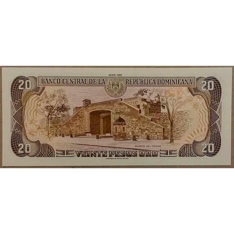 DOMİNİK CUMHURİYETİ 20 PESOS ORO PİK P-133 YIL 1990 KONDİSYON 10/10 