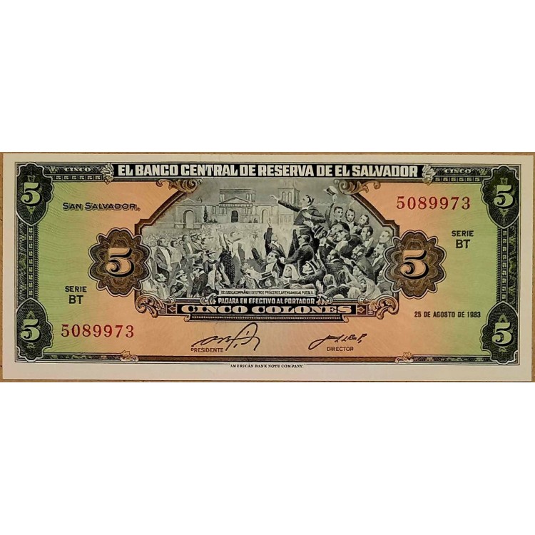 EL SALVADOR 5 COLONES PİK P-134a YIL 1983 KONDİSYON 10/10