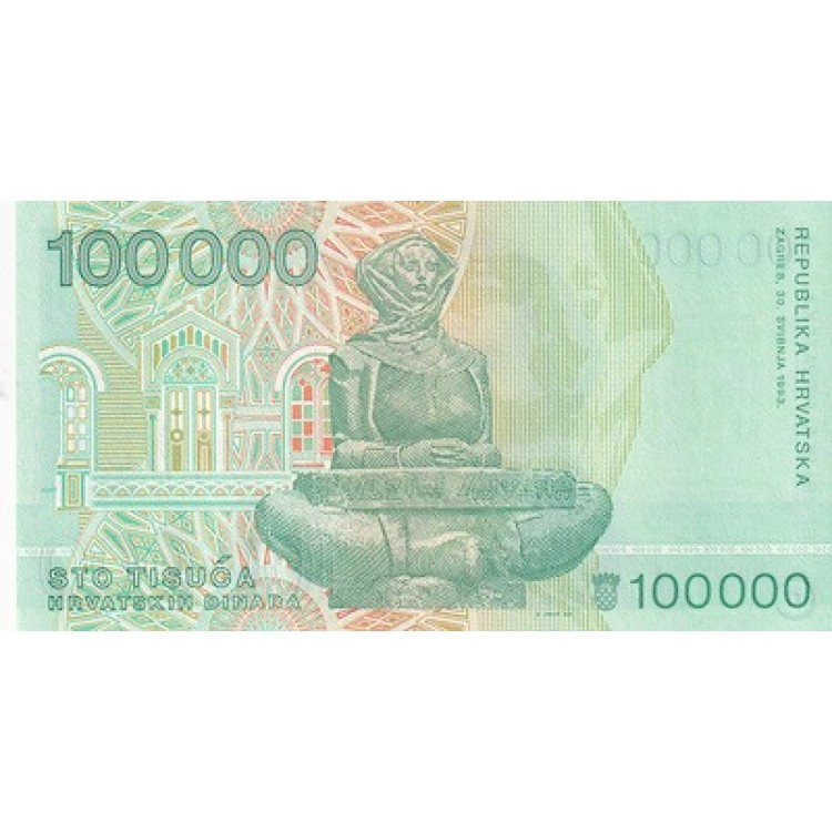 HIRVATİSTAN 100.000 DİNAR PİK P127 YIL 1993 KONDİSYON 10/10 