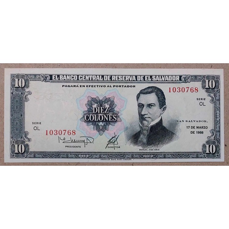EL SALVADOR 10 COLONES 1988 P#135/b KONDİSYON 10/10 nadirlik endeksi 63
