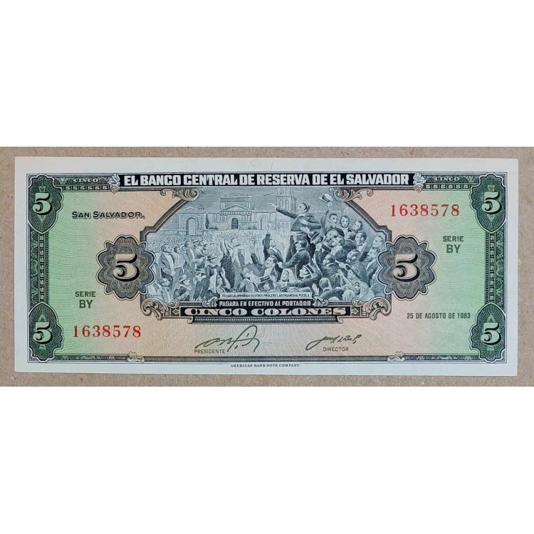 EL SALVADOR 5 COLONES PİK P-134a YIL 1983 KONDİSYON 10/10 nadirlik endeksi 54