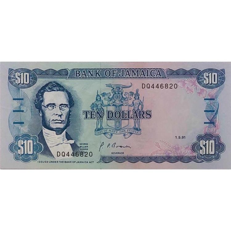 JAMAİKA 10 DOLLARS PİK P-71/d YIL 1991 KONDİSYON 10/10 