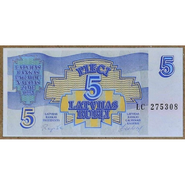 LETONYA 5 RUBLİ PİK P-37 YIL 1992 KONDİSYON 10/10