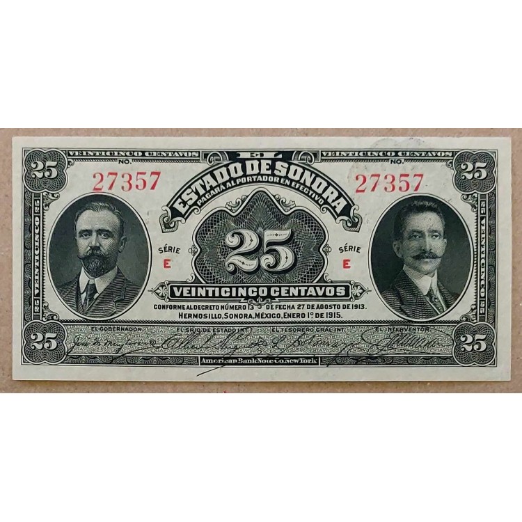 MEKSİKA 25 CENTAVOS (SONORA) PİK P-S-1069 YIL 1915 KONDİSYON 10/10 