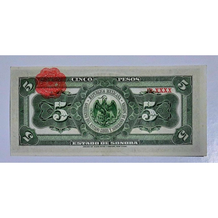 MEKSİKA 5 PESOS (SONORA) PİK P-S/1072 YIL 1915 KONDİSYON 10/10 