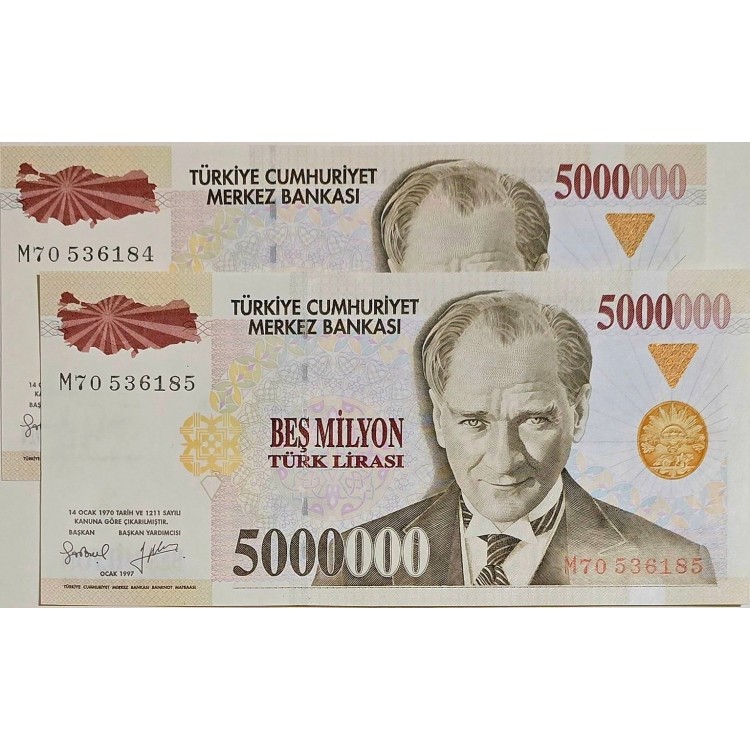 7 EMİSYON 5.000.000 LİRA  SERİ TAKİPLİ   KONDİSYON 10/10
