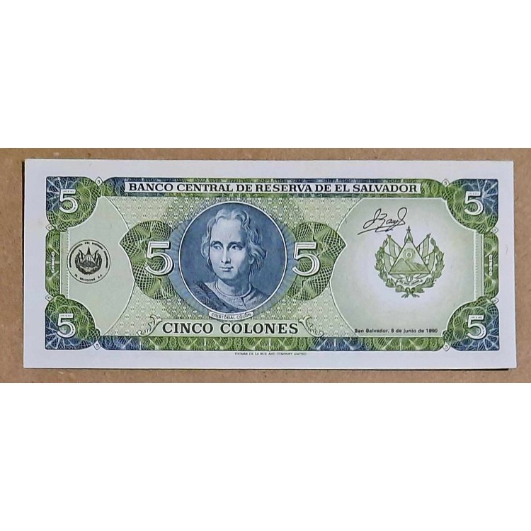EL SALVADOR 5 COLONES PİK P-138a YIL 1990 KONDİSYON 10/10 nadirlik endeksi 45