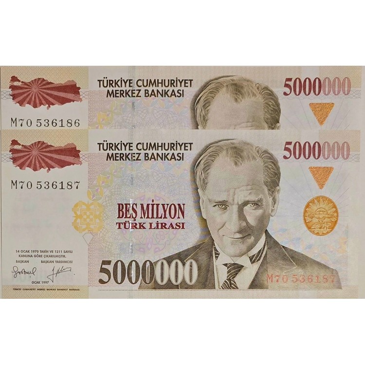 7 EMİSYON 5.000.000 LİRA  SERİ TAKİPLİ   KONDİSYON 10/10