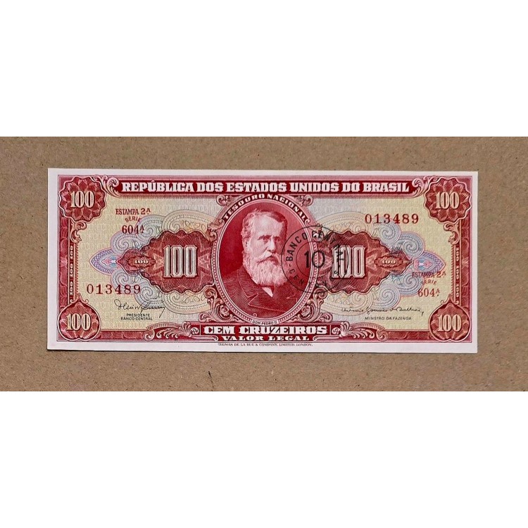 BREZİLYA 100 CRUZEİROS SÜRSAJLI 10 CENTAVOS PİK P-185/a YIL 1966/67 KONDİSYON 10/10 