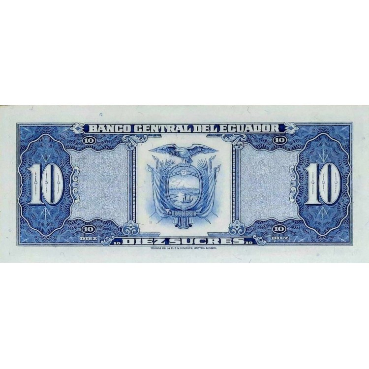 EKVADOR 10 SUCRES PİK P-114b YIL 1982 KONDİSYON 10/10