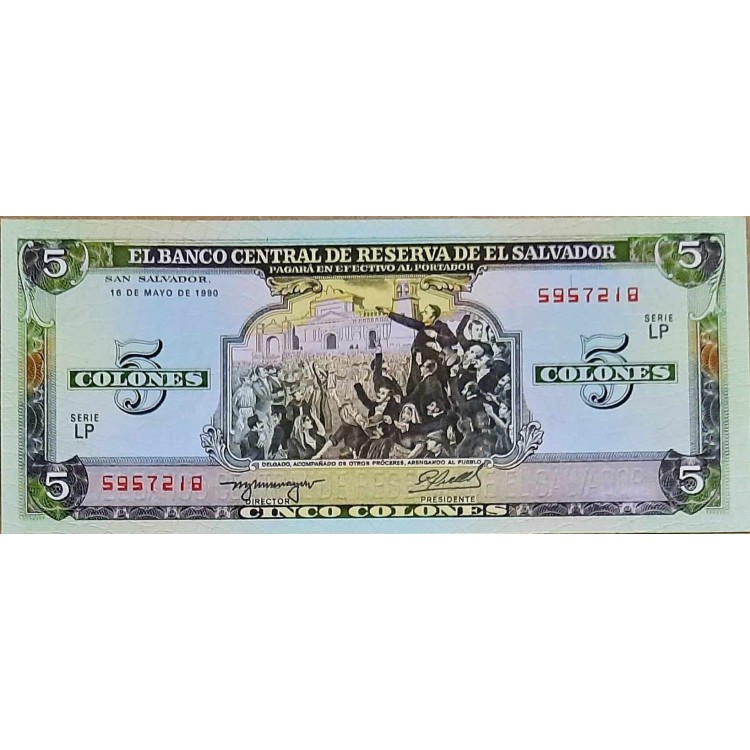 EL SALVADOR 5 COLONES PİK P-138a YIL 1990 KONDİSYON 10/10 nadirlik endeksi 45