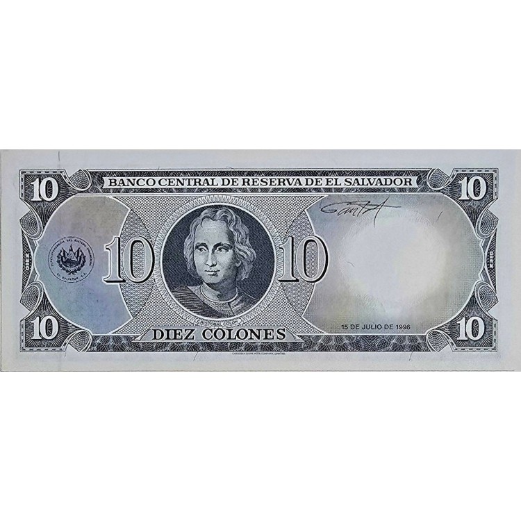 EL SALVADOR 10 KOLON PİK P-144d YIL 1996 KONDİSYON 10/10 nadirlik endeksi 69