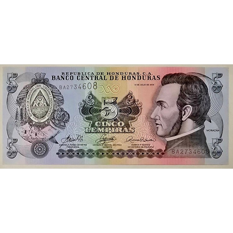 HONDURAS 5 LEMPİRAS PİK P-85/d YIL 2004 KONDİSYON 10/10 