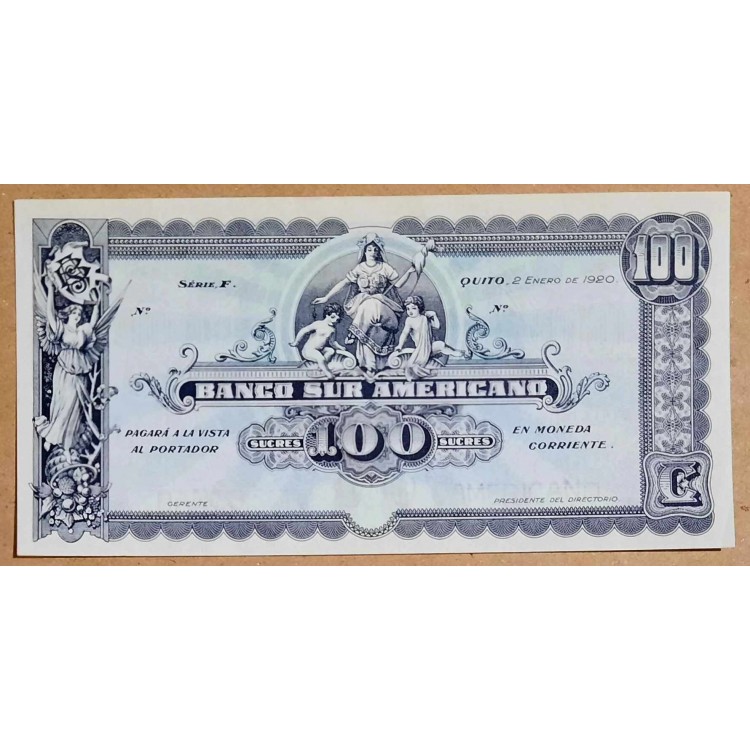 EKVADOR 100 SUCRES PİK P-pS254 REMAINDER YIL 1920 KONDİSYON 10/9