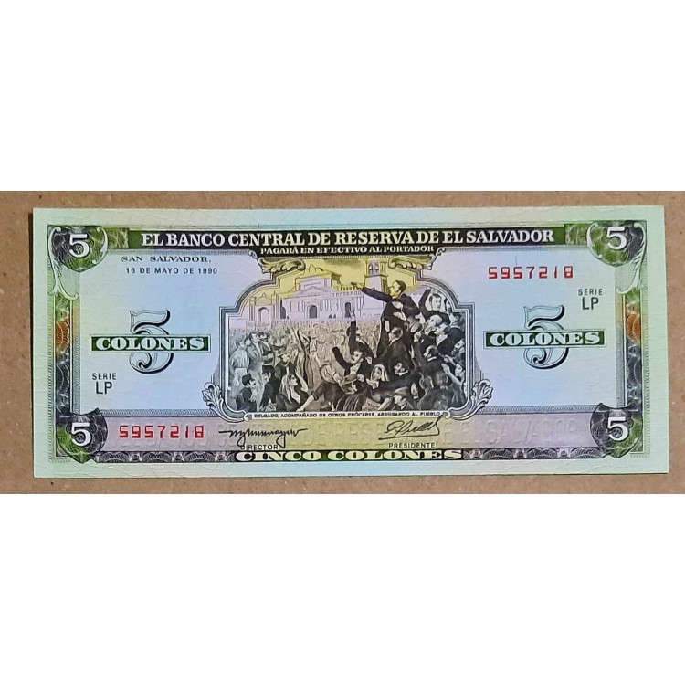 EL SALVADOR 5 COLONES PİK P-138a YIL 1990 KONDİSYON 10/10 nadirlik endeksi 45
