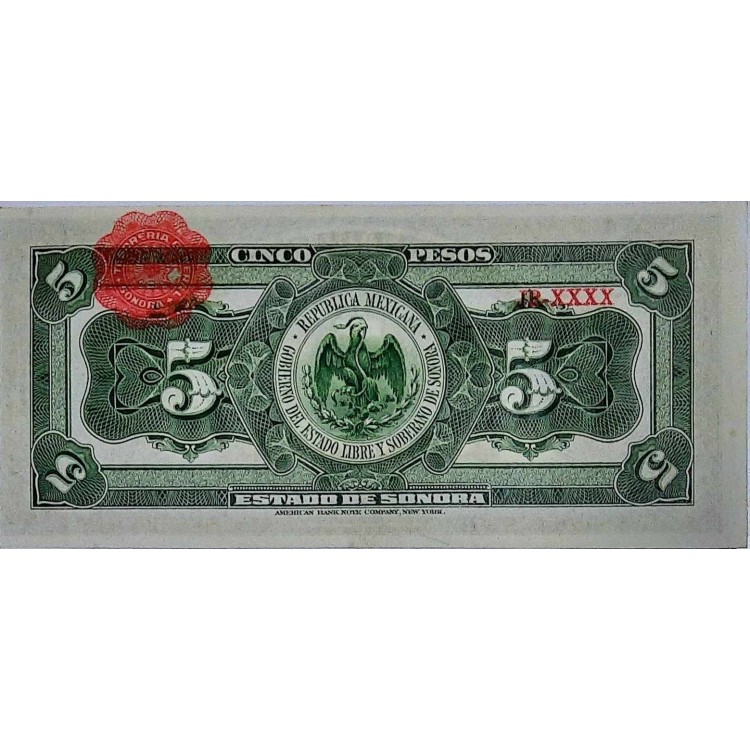 MEKSİKA 5 PESOS (SONORA) PİK P-S/1072 YIL 1915 KONDİSYON 10/10 
